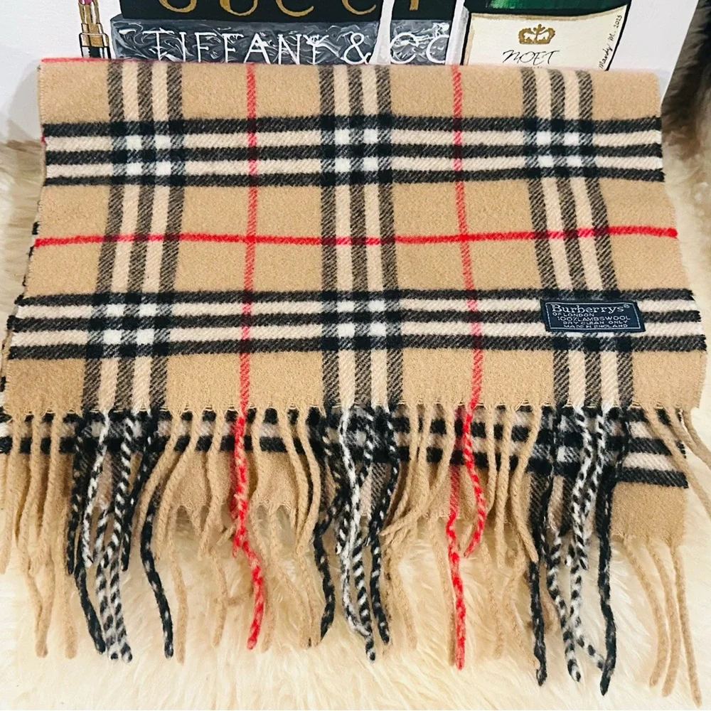 🔥 BURBERRY’S SCARF LAMBSWOOL MADE ENGLAND SIZE L 72” X W 13.6” - Picture 5 of 9
